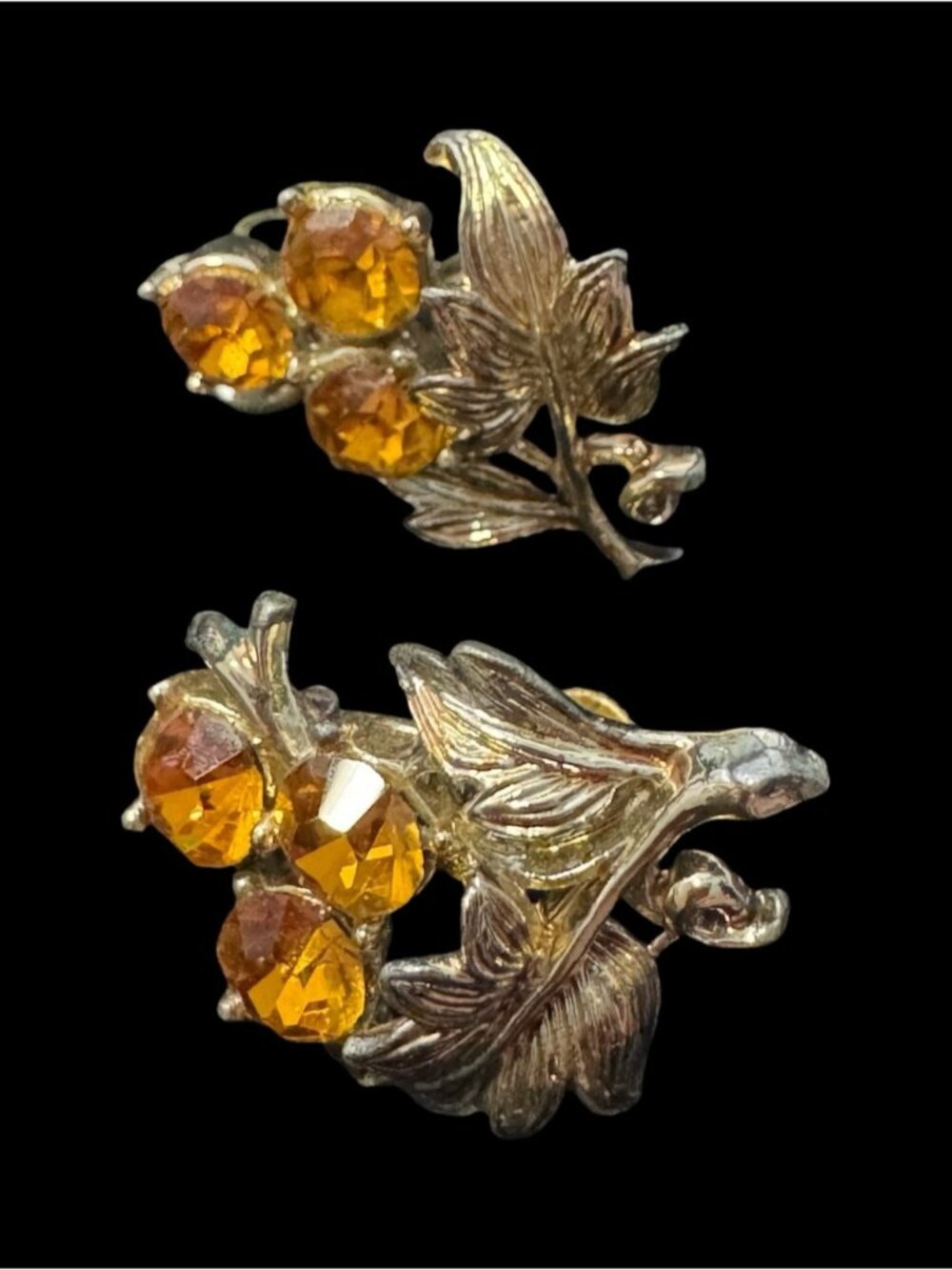 ✨Beautiful Coro Vintage Amber Crystal Floral Clip-On Earrings